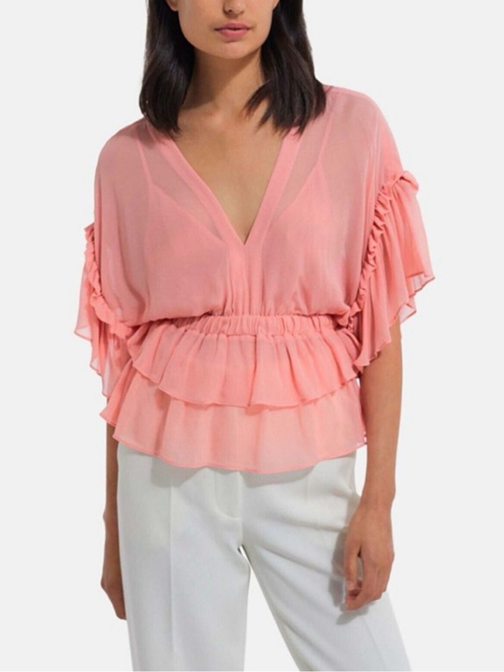NWT The Kooples Ruffled Short Sleeve Blouse